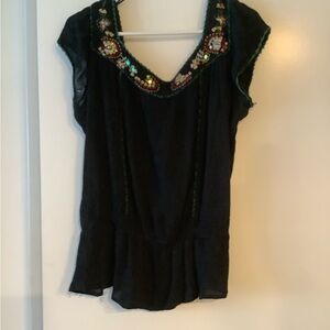 Embroidered Black Top